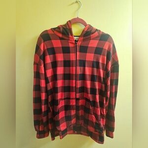 Blumin- Black & Red Gingham Checkered Buffalo Plaid Hoodie With Star Interior!